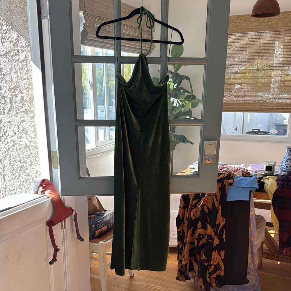 Reformation Apple Green velvet Halter Dress